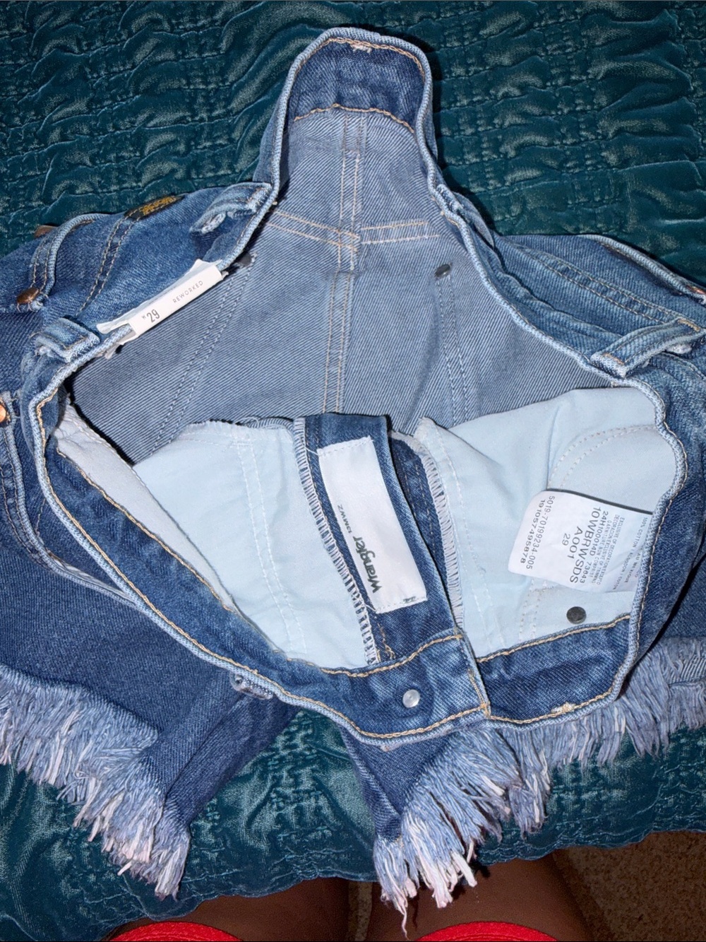 Wrangler Blue Frayed Hem High-Waist Denim Shorts - Picture 7 of 8